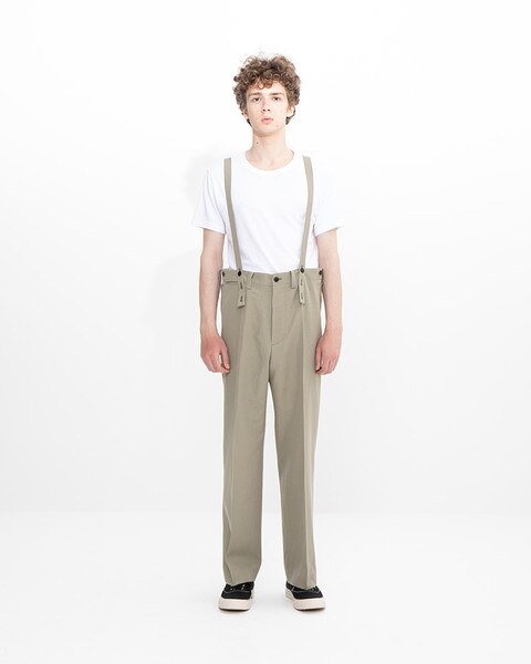 Tupper gabardine pants with suspenders in beige - Visvim