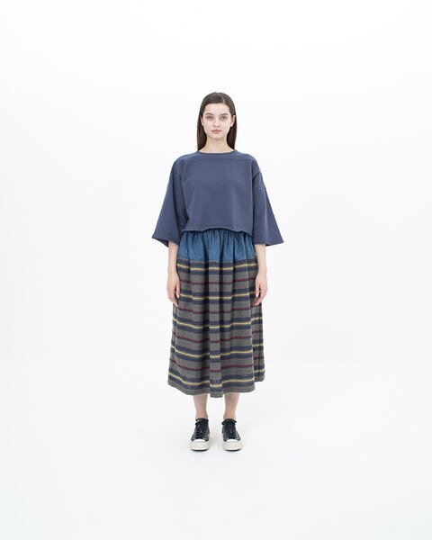 BORDERSatBALCONY】22AW BORDER WOOL SKIRT Plain Long Skirt with  